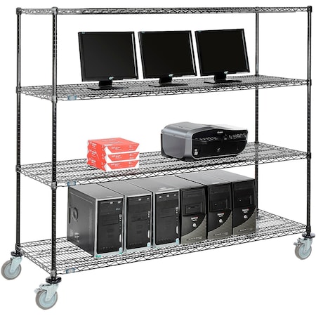 Nexel 4-Shelf Mobile Wire Computer LAN Workstation, 72inW x 24inD x 69inH, Black 695424BK